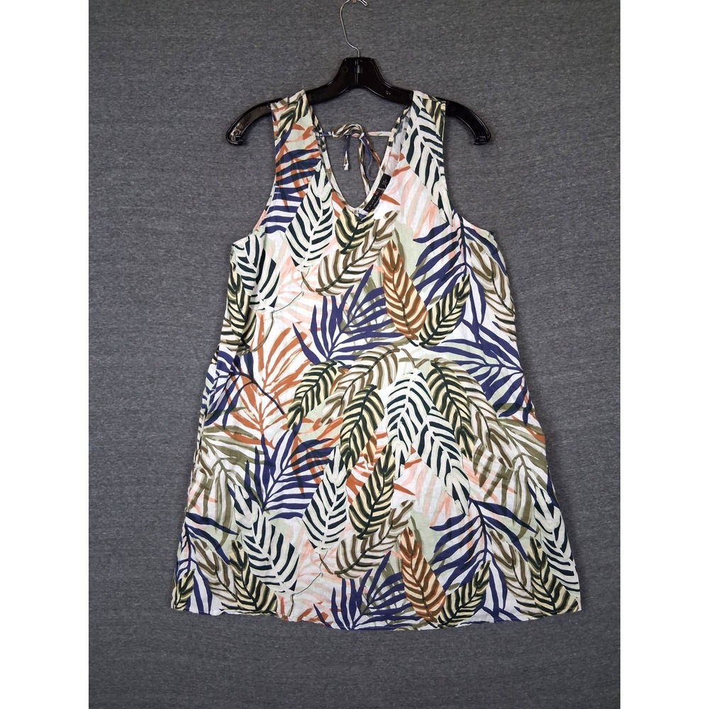 Tahari Womens Dress M Multi 100% Linen Shift Coastal Resort Vacation Beach